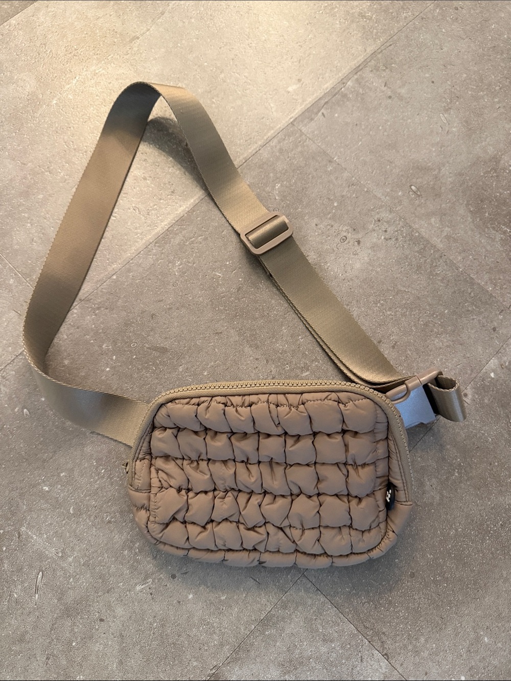 C.C Quilted Crossbody Belt Bag in Taupe